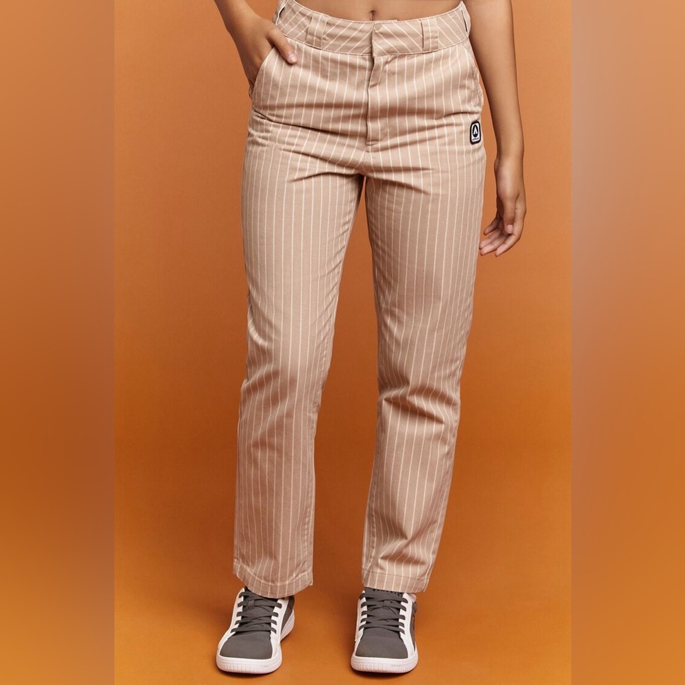 Forever 21 Airwalk Pinstriped Twill Pants Beige/Multi